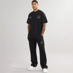 Avant Garde Herren Emblem Offene Saum Jogginghose Schwarz