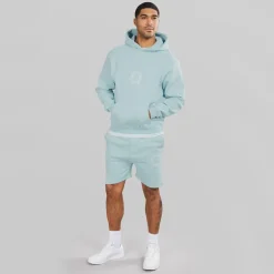 Avant Garde Herren Fausser Hoodie Und Shorts Set Skyblue