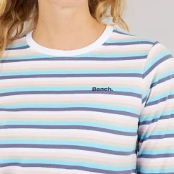 Bench Damen Auborn Langarm T-Shirt Weiß/Hell Staubig Rosa/Grün/Blau/Marine Streifen