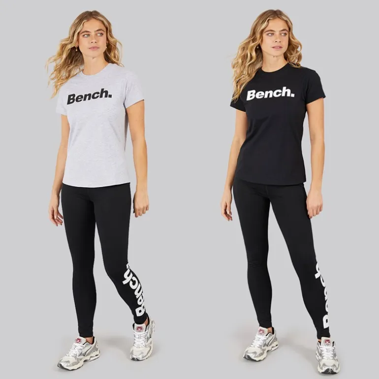 Bench Damen Grammen T-Shirts Zwei Pack Schwarz/Grau Melange