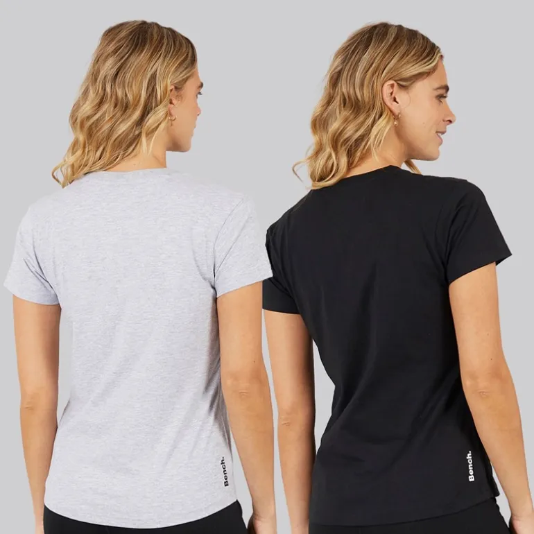 Bench Damen Grammen T-Shirts Zwei Pack Schwarz/Grau Melange