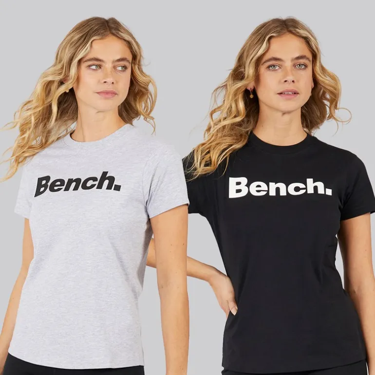 Bench Damen Grammen T-Shirts Zwei Pack Schwarz/Grau Melange