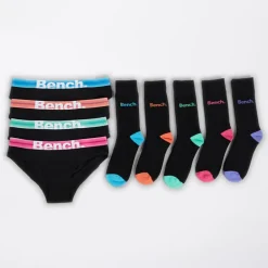 Bench Damen Siffrala Viererpack Slips und Fünferpack Socken Multipack Schwarz