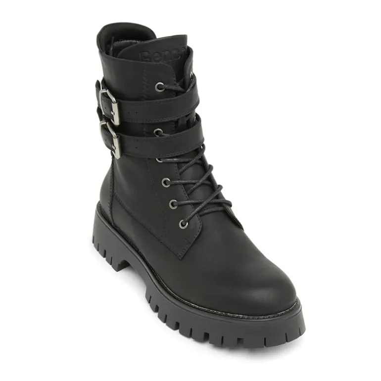 Bench Damen Tatton Schnallen Biker Stiefel Schwarz