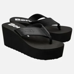 Bench Damen Urlaubs klobige Keil Zehentrenner Black Pu