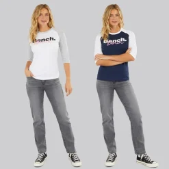 Bench Damen Zweierpack 3 / 4 Ärmel T - Shirts Weiß Marine