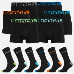 Bench Herren Halfdoz Six Pack Boxershorts und Six Pack Socken Geschenkset Schwarz