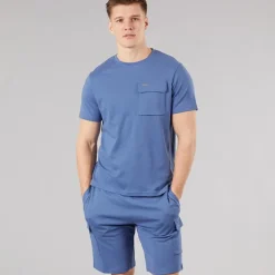 Bench Herren Ludar T Shirt Und Shorts Set Mid Blue