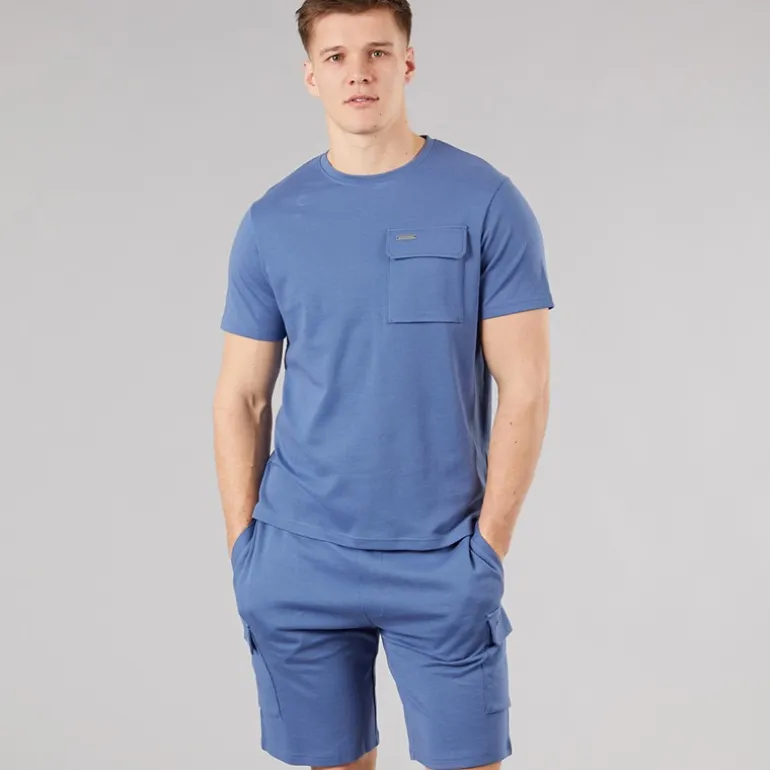 Bench Herren Ludar T Shirt Und Shorts Set Mid Blue