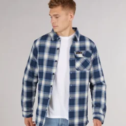 Bench Herren Paddy Langarm Gestepptes Hemd Marine Karo