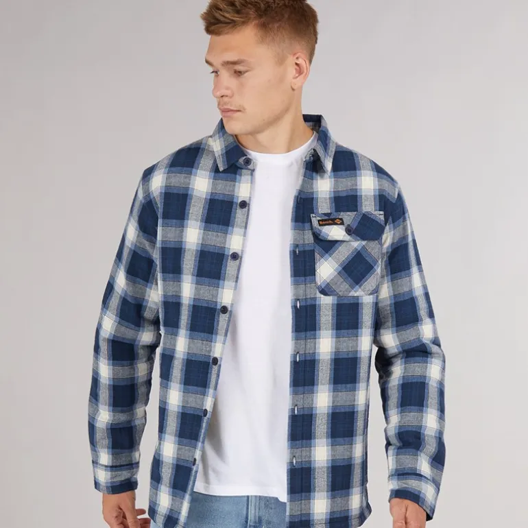 Bench Herren Paddy Langarm Gestepptes Hemd Marine Karo