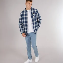 Bench Herren Paddy Langarm Gestepptes Hemd Marine Karo