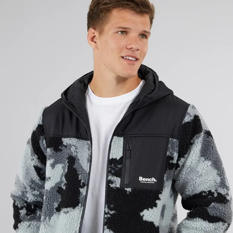 Bench Herren Sableo Fleece Kapuzenpullover Schwarz Camouflage