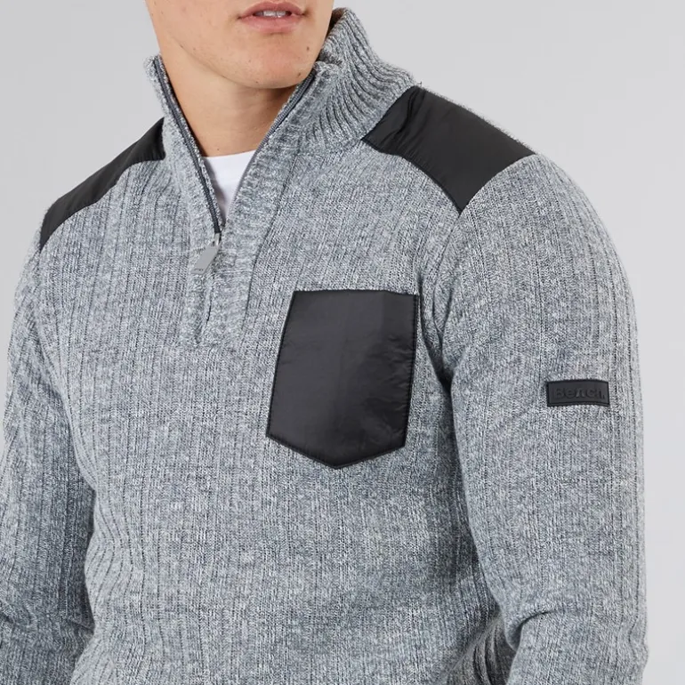 Bench Herren Verto 1/4 Reißverschluss Trichterkragen Pullover Hell Grau Meliert