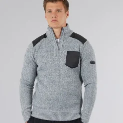 Bench Herren Verto 1/4 Reißverschluss Trichterkragen Pullover Hell Grau Meliert
