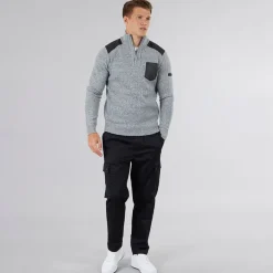 Bench Herren Verto 1/4 Reißverschluss Trichterkragen Pullover Hell Grau Meliert