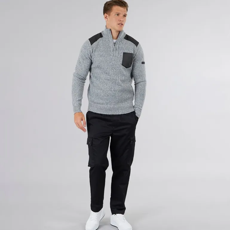 Bench Herren Verto 1/4 Reißverschluss Trichterkragen Pullover Hell Grau Meliert