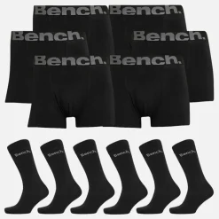 Bench Herren Zestal Six Pack Boxershorts und Six Pack Socken Geschenkset Schwarz