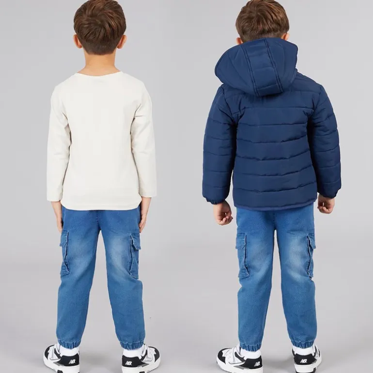 Bench Junge Daunenmantel T Shirt und Jeans Set Blau