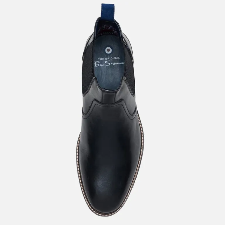 Ben Sherman Herren Baron Leder Chelsea Stiefel Schwarz