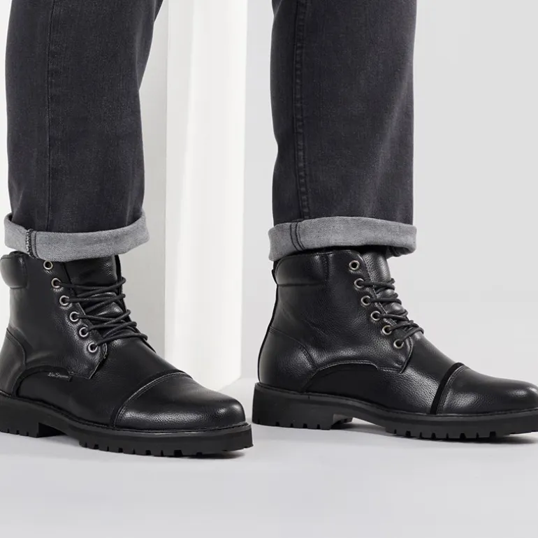 Ben Sherman Herren Chesterley Zehenkappe Stiefel Schwarz Genarbt