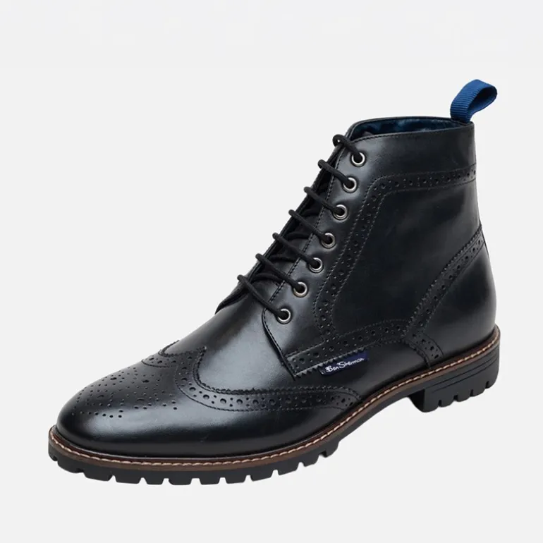 Ben Sherman Herren Duke Leder Brogue Stiefel Schwarz