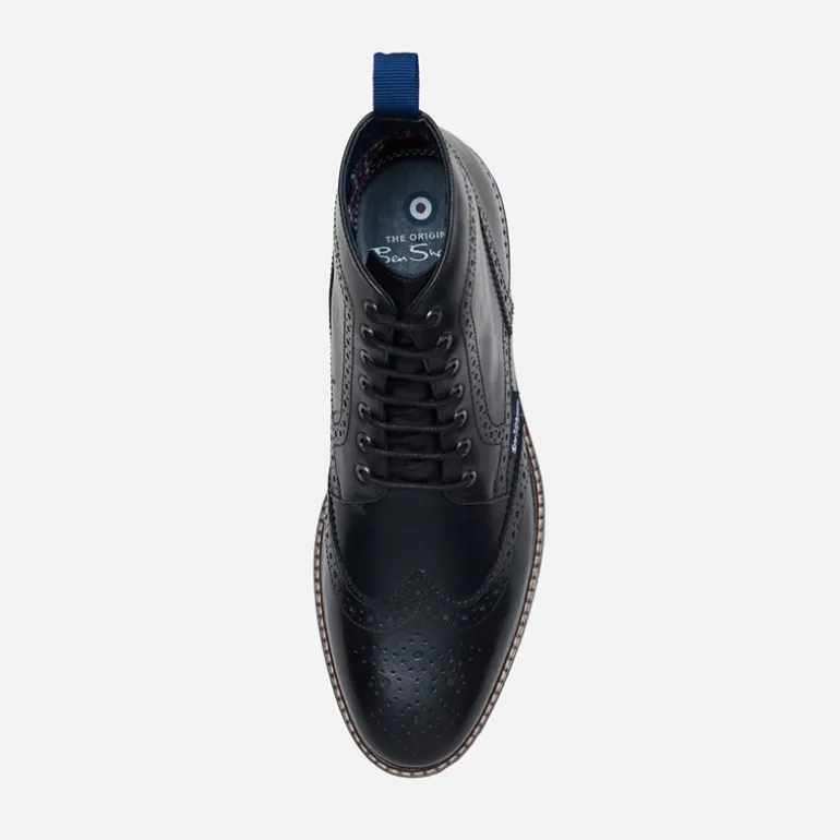 Ben Sherman Herren Duke Leder Brogue Stiefel Schwarz
