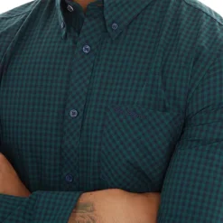 Ben Sherman Herren Gingham Hemd mit langem Arm Grün