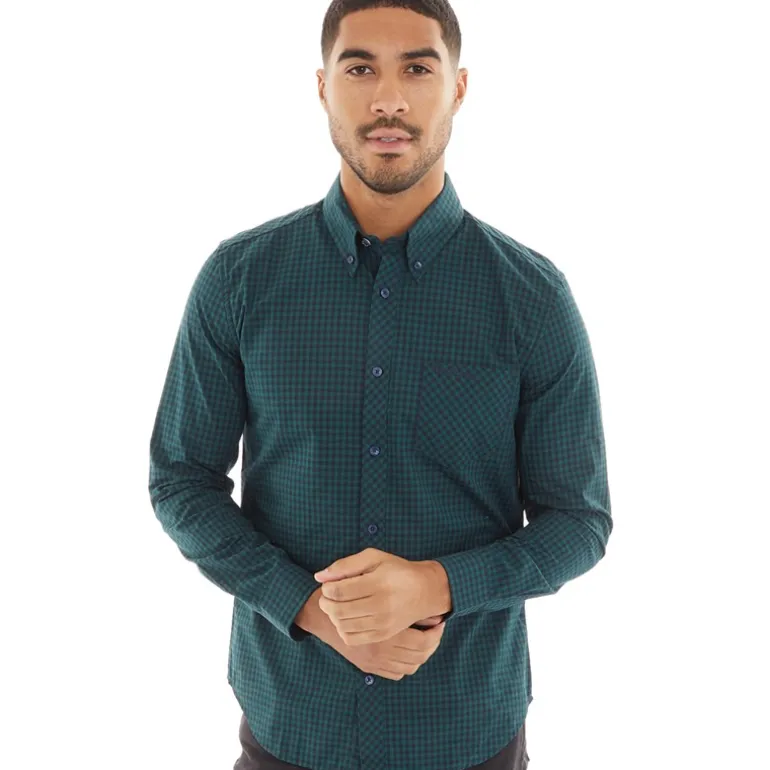 Ben Sherman Herren Gingham Hemd mit langem Arm Grün