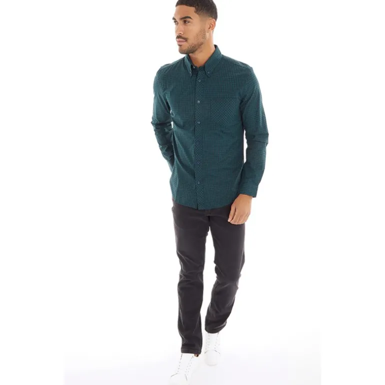 Ben Sherman Herren Gingham Hemd mit langem Arm Grün