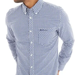 Ben Sherman Herren Gingham Hemd mit langem Arm Blaukariert