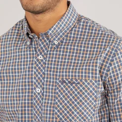 Ben Sherman Herren Hemd Kurzarm Karomuster Denim Blau