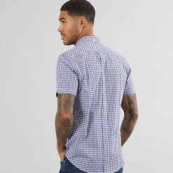 Ben Sherman Herren Hemd mit kurzem Arm Dunkelblau