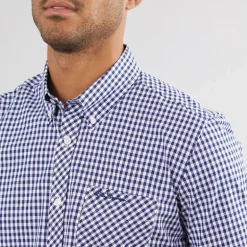 Ben Sherman Herren Hemd mit kurzem Arm Dunkelblau