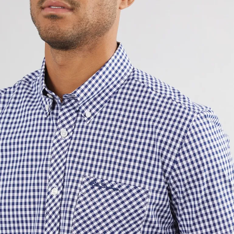 Ben Sherman Herren Hemd mit kurzem Arm Dunkelblau