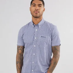 Ben Sherman Herren Hemd mit kurzem Arm Dunkelblau