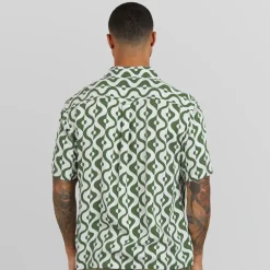 Ben Sherman Herren Kurzarm Carnaby Geo Hemd Forest