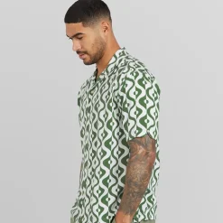 Ben Sherman Herren Kurzarm Carnaby Geo Hemd Forest
