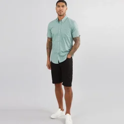 Ben Sherman Herren Oxford Hemd mit kurzem Arm Grünmeliert