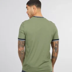 Ben Sherman Herren Pique Ringer T-Shirts Hellkhaki