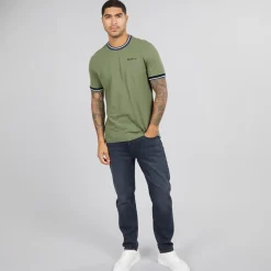 Ben Sherman Herren Pique Ringer T-Shirts Hellkhaki