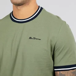 Ben Sherman Herren Pique Ringer T-Shirts Hellkhaki
