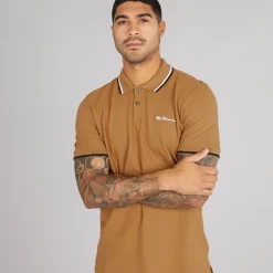 Ben Sherman Herren Polo mit doppeltem Streifen Light Brown