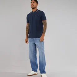 Ben Sherman Herren Polo Shirt mit Doppelstreifen Dark Navy