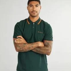 Ben Sherman Herren Polo Shirt mit Doppelstreifen Dark Green