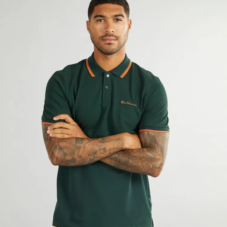 Ben Sherman Herren Polo Shirt mit Doppelstreifen Dark Green