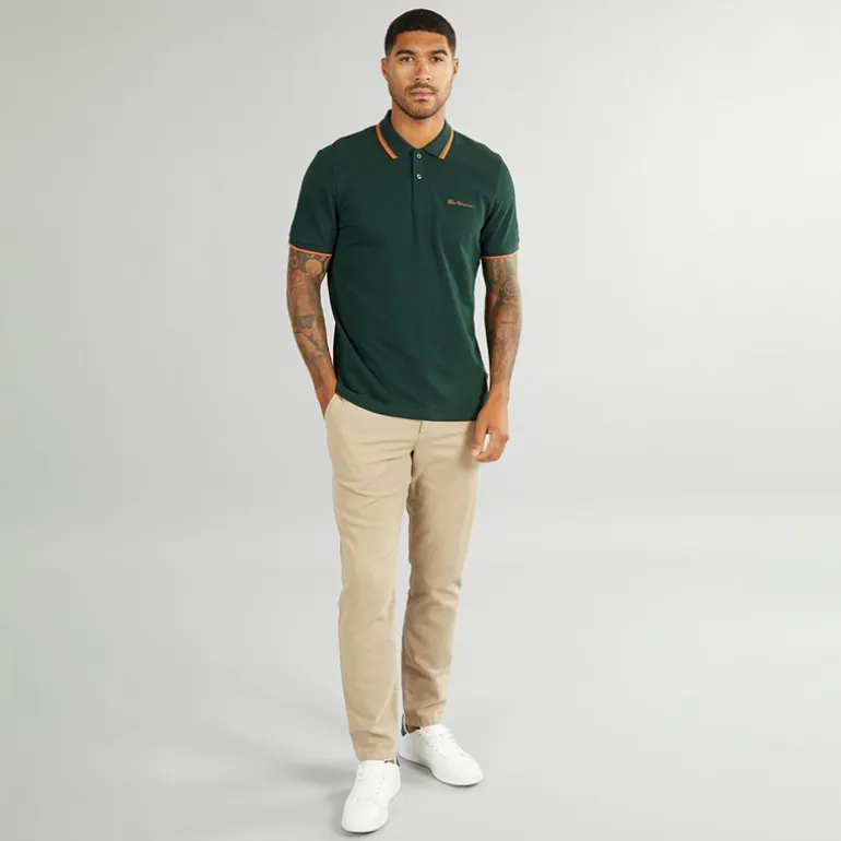Ben Sherman Herren Polo Shirt mit Doppelstreifen Dark Green