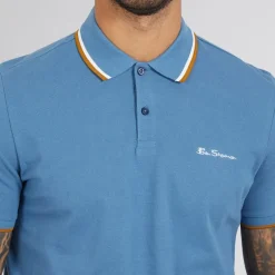 Ben Sherman Herren Polo Shirt mit doppelten Streifen Airforce