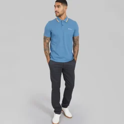 Ben Sherman Herren Polo Shirt mit doppelten Streifen Airforce