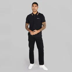 Ben Sherman Herren Polo Shirt mit Doppelstreifen Schwarz